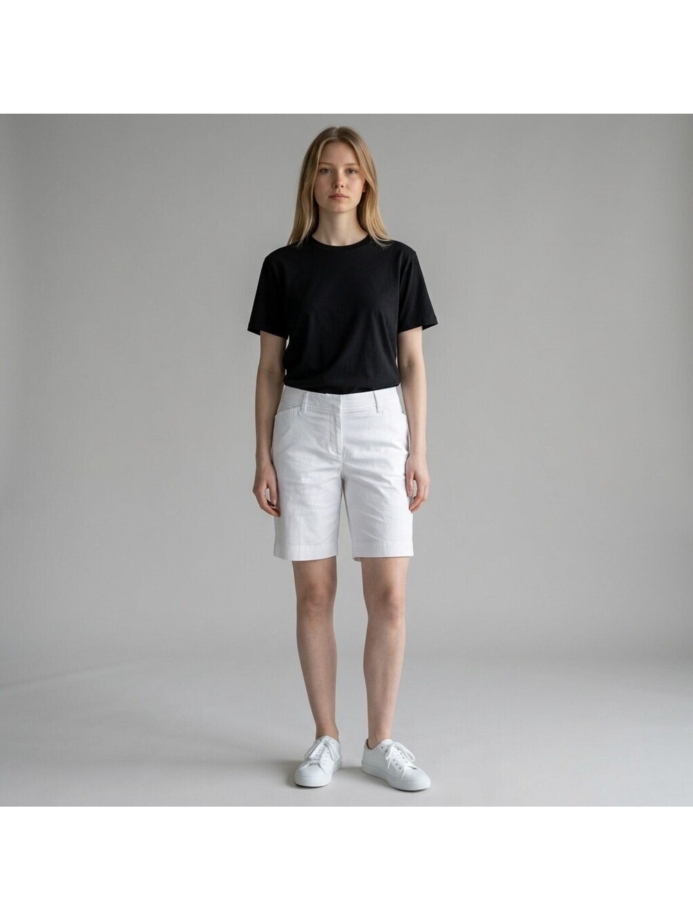 Talbots Shorts Women 16 White High Rise Chino Flat Front Stretch Cotton Casual